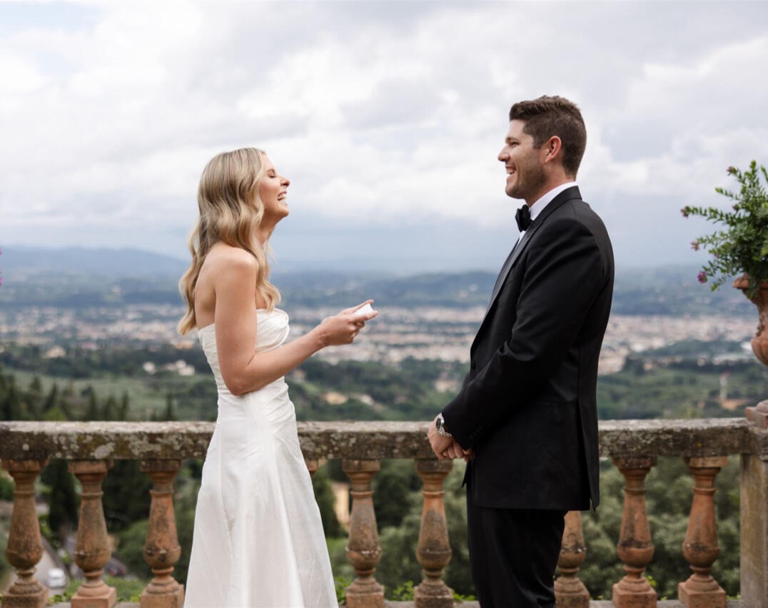 Josh Withers officiating a wedding ceremony in Tuscany for a Sydney couple